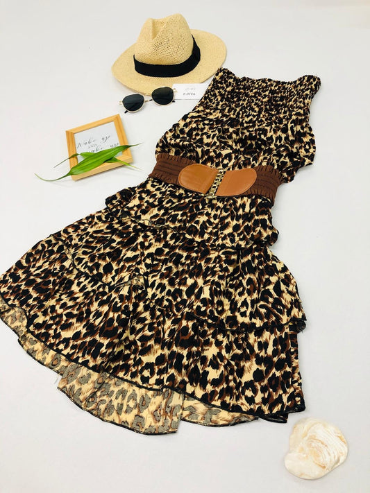 Φόρεμα midi/mini leopard με ζώνη