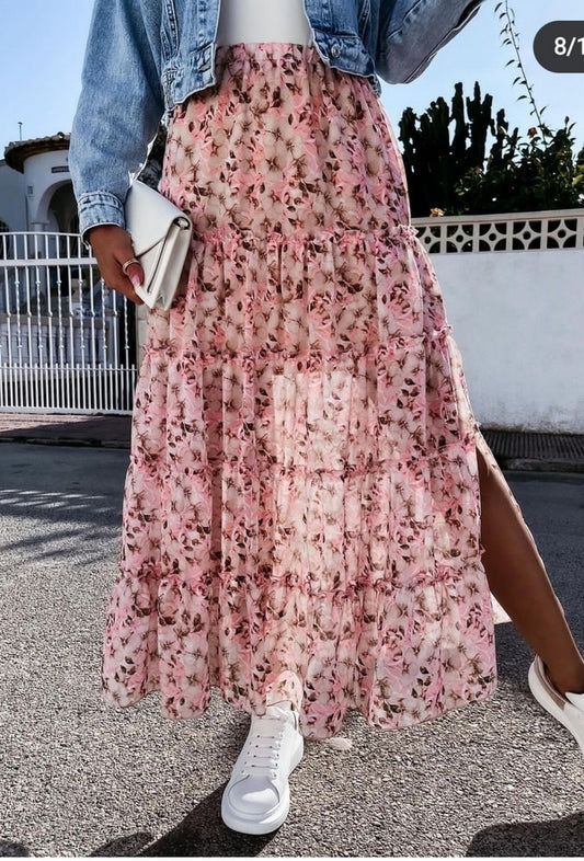 Φούστα floral printed με βολάν