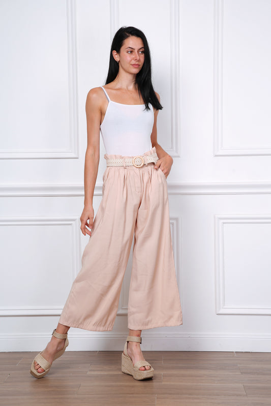 Ζιπ κιλότ με ψάθινη ζώνη