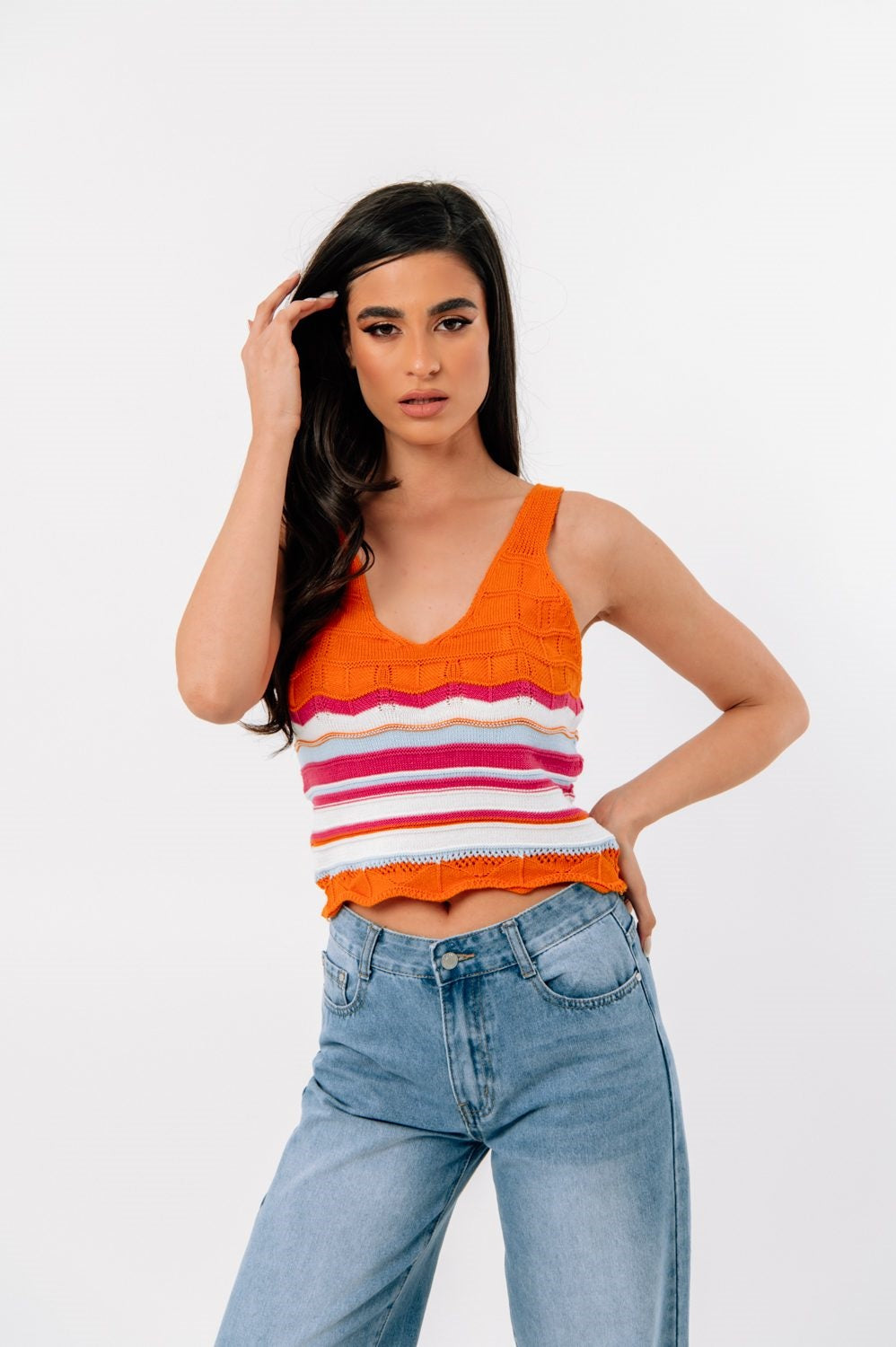 Top cropped πλεκτό ριγέ