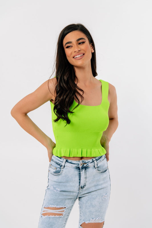 Top cropped rib με βολάν