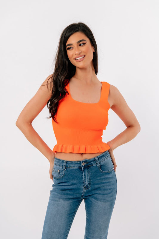 Top cropped rib με βολάν