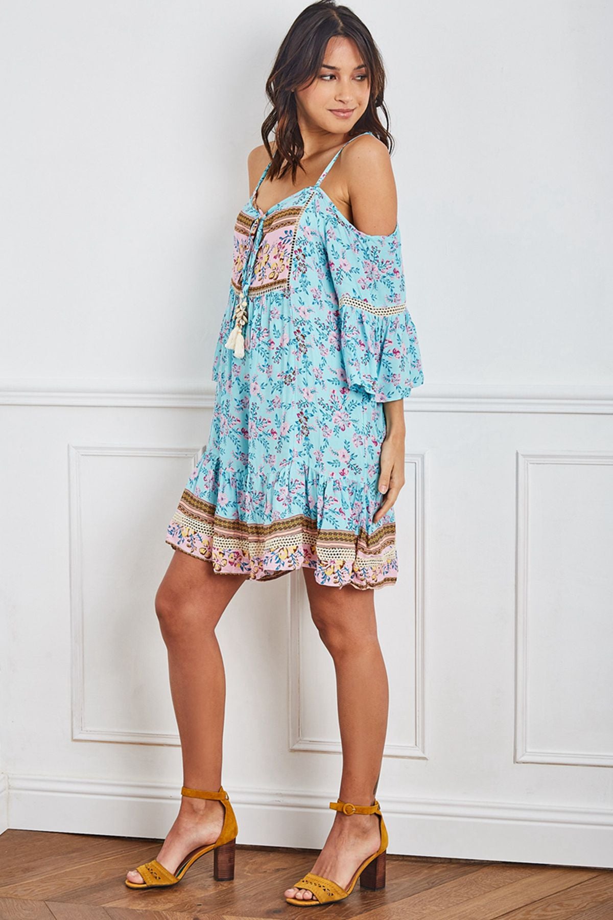 Φόρεμα mini boho floral