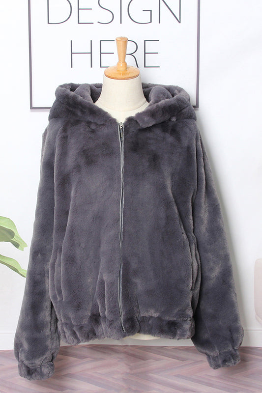 Jucket fluffy με κουκούλα