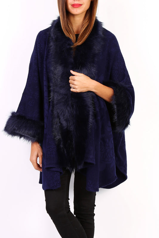 Κάπα με faux γούνα και ανάγλυφο floral σχέδιο