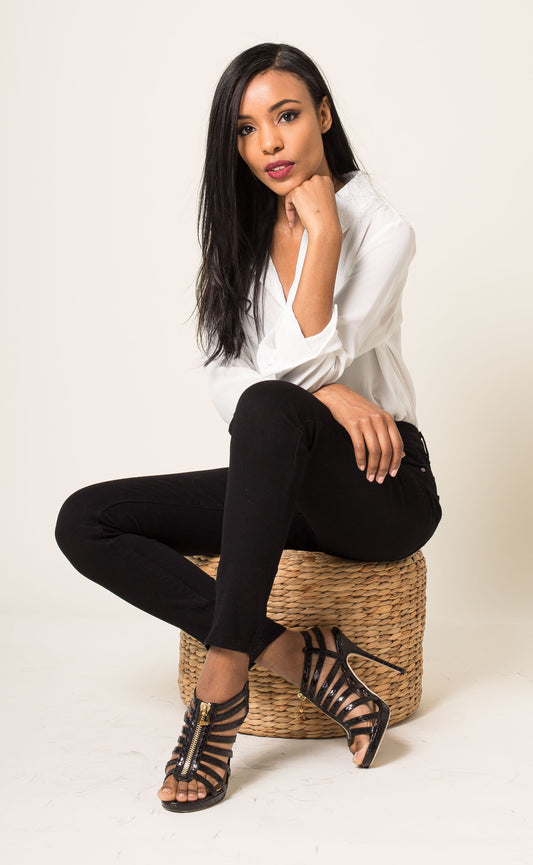 Nina Carter denim cotton black παντελόνι