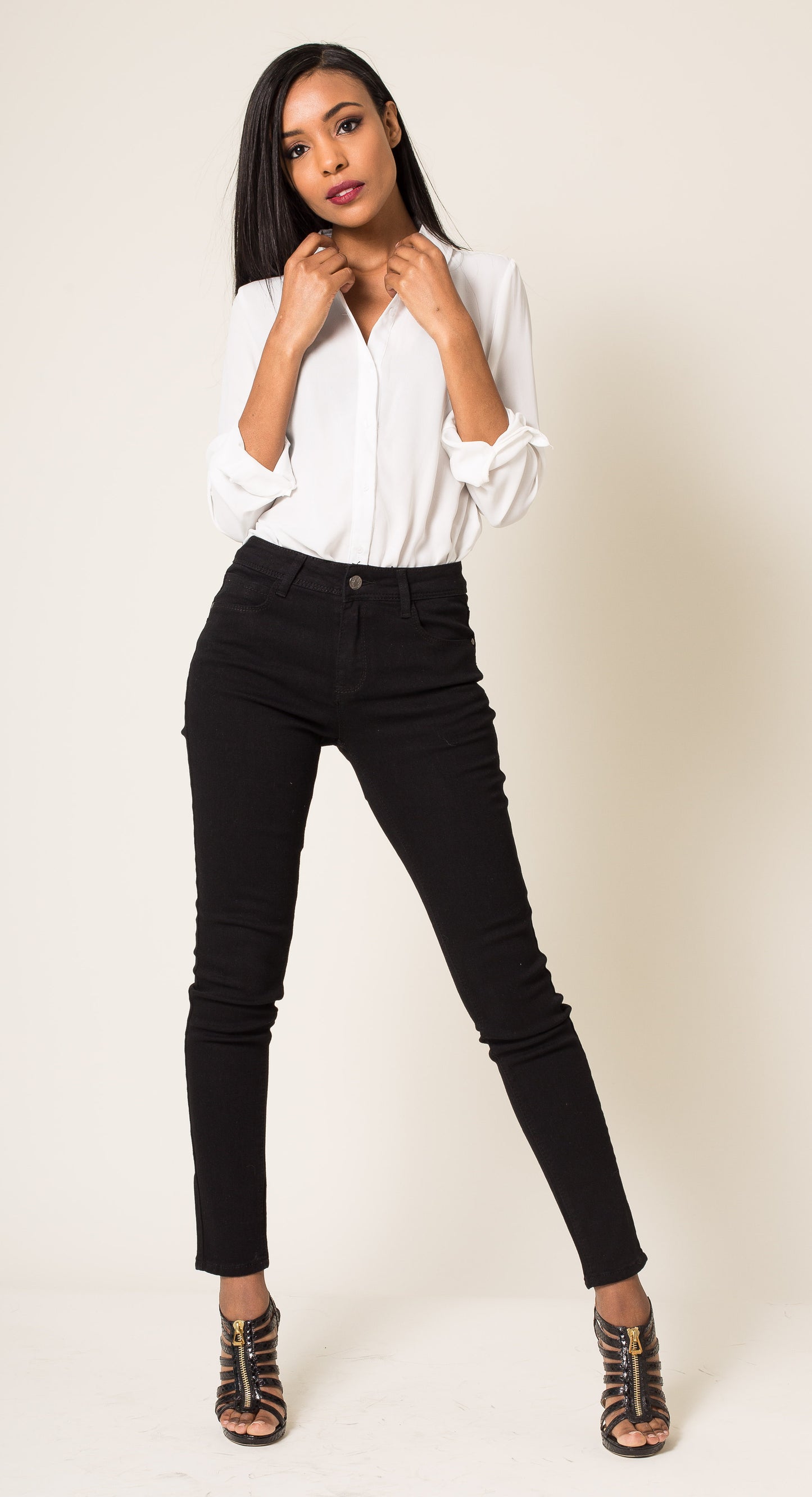 Nina Carter denim cotton black παντελόνι