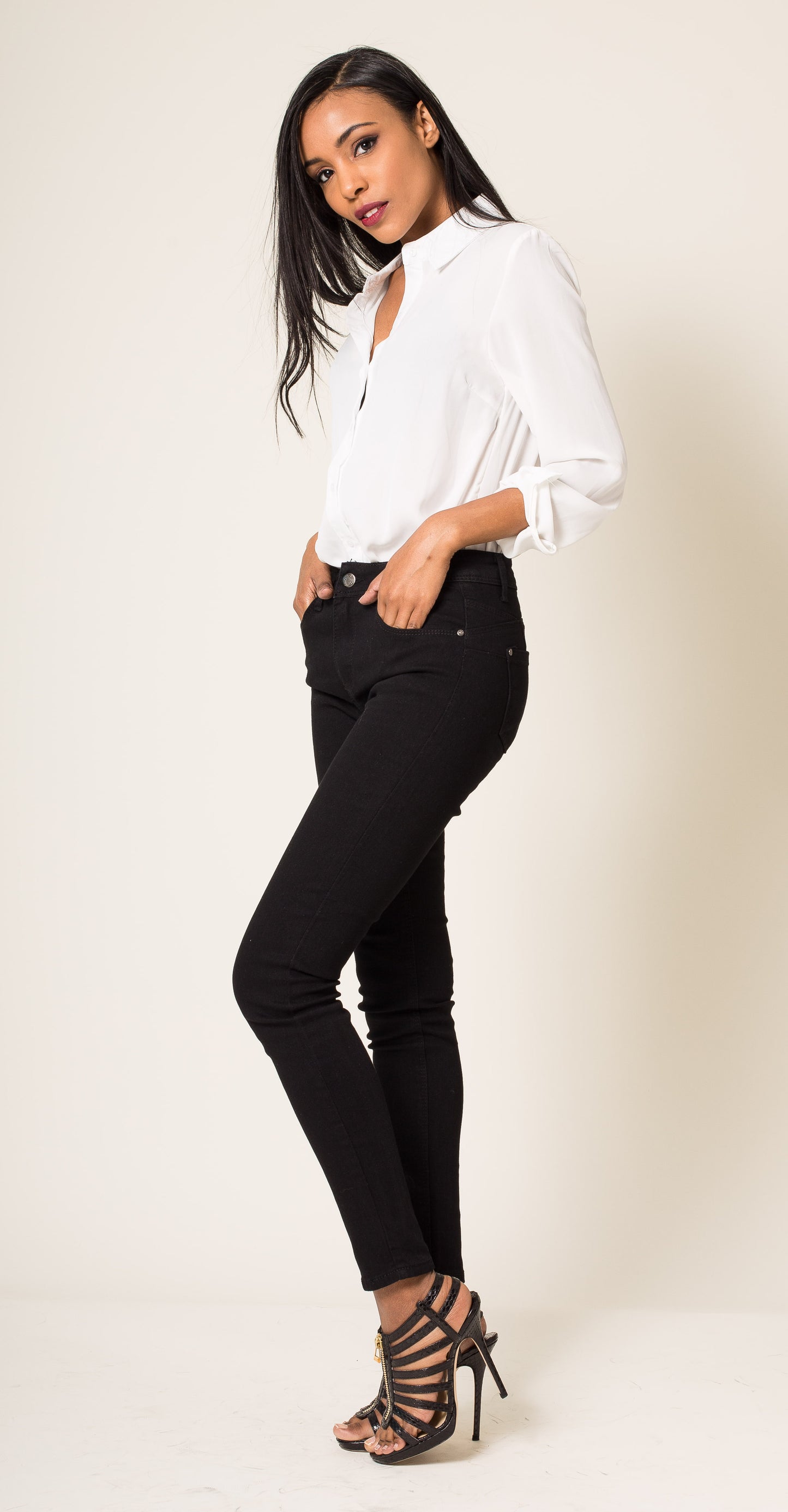 Nina Carter denim cotton black παντελόνι