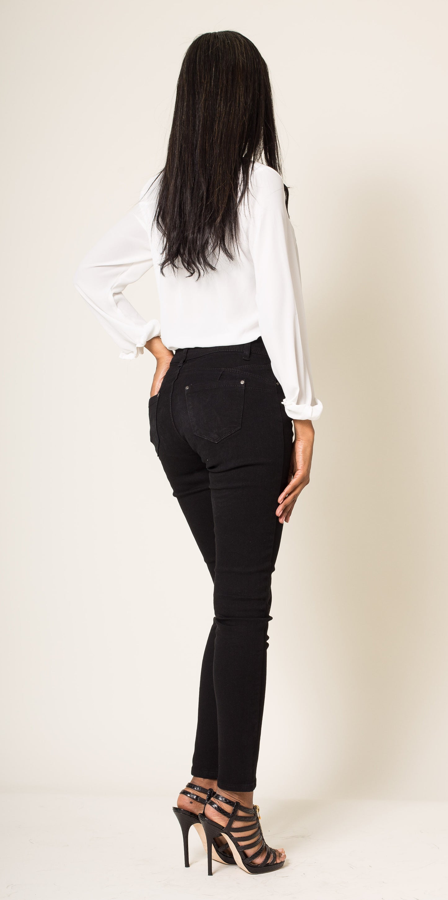 Nina Carter denim cotton black παντελόνι