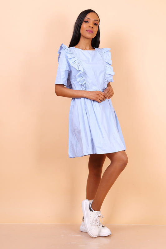 Φόρεμα mini μεσάτο με βολάν