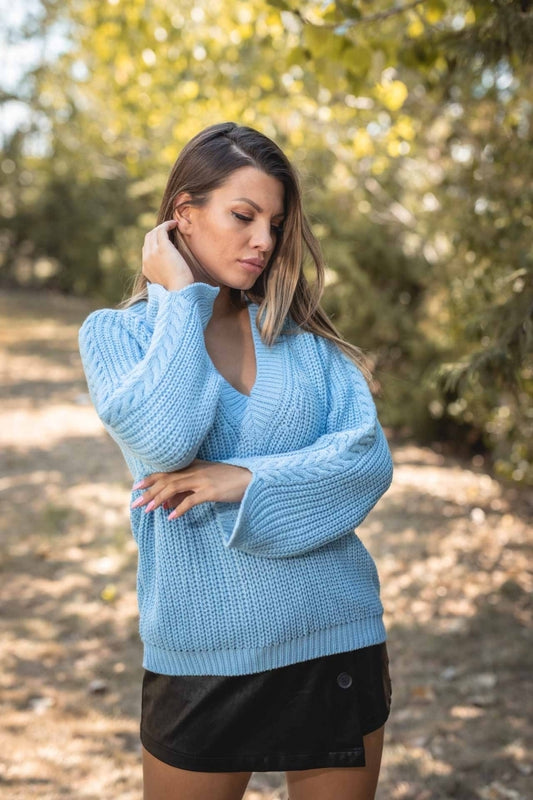 Μπλούζα πλεκτή με σχέδιο στα μανίκια