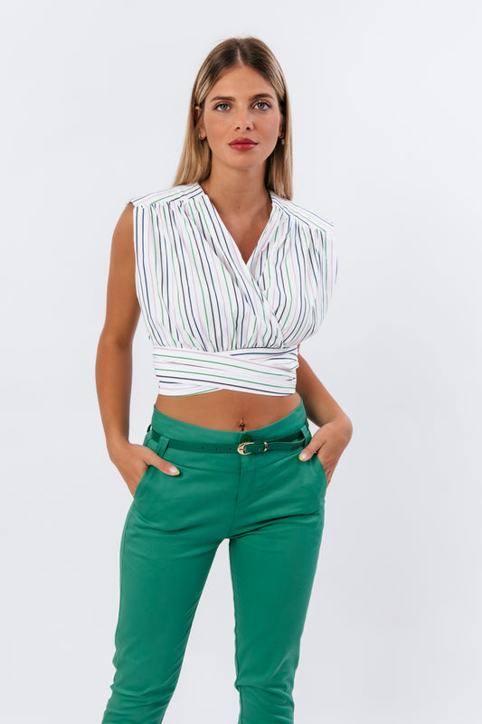Top cropped croise ριγέ