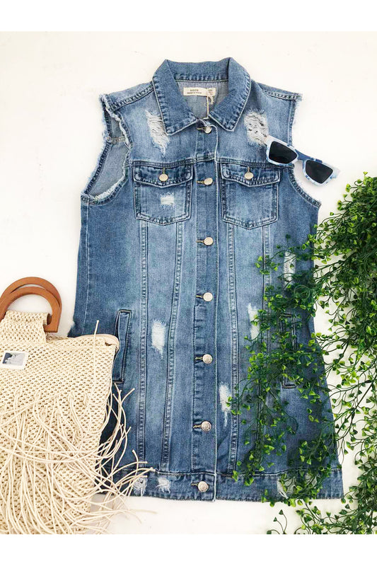 Ripped Denim Jacket Vest