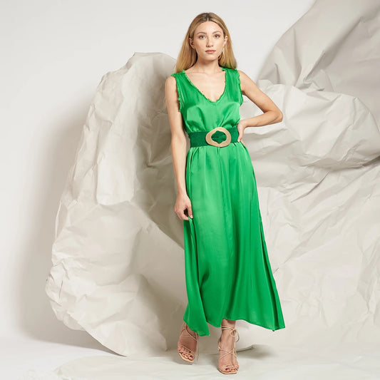 Φόρεμα maxi αμάνικο με ξέφτια