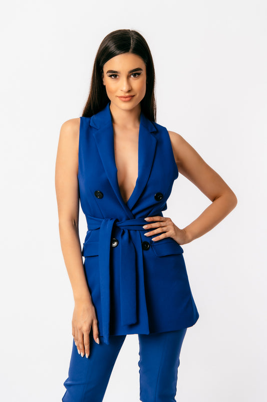 Blazer αμάνικο με ζώνη