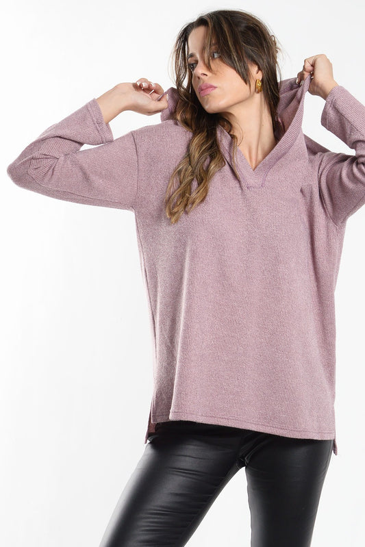 Μπλούζα πλεκτή με κουκούλα