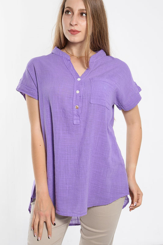 Τοπ κοντομάνικο λινό