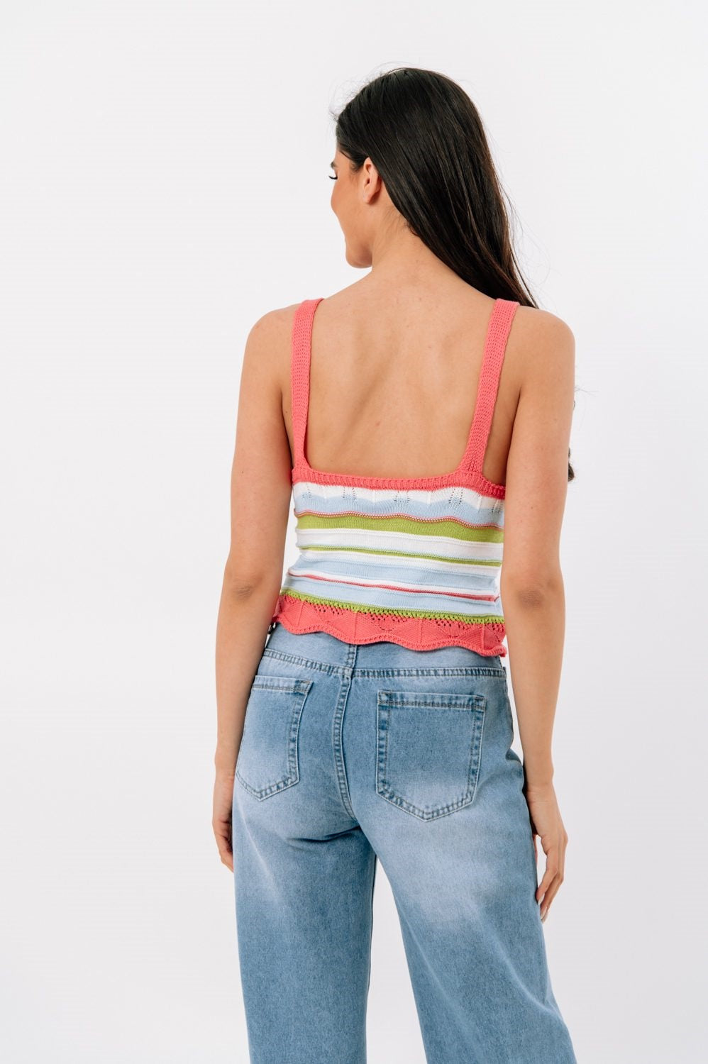 Top cropped πλεκτό ριγέ