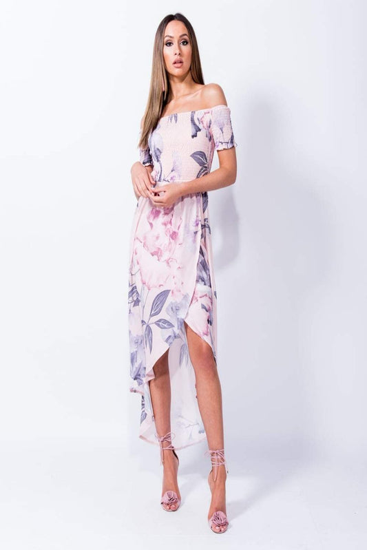 Φόρεμα με σφηκοφωλιά στο μπούστο floral