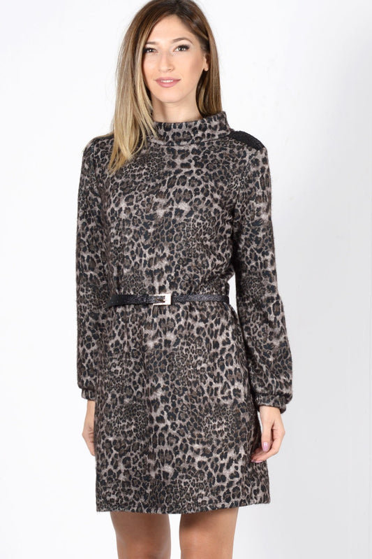 Φόρεμα animal print με ζωνάκι
