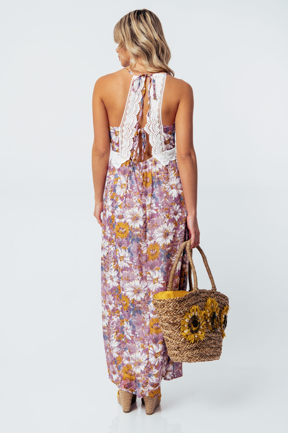Φόρεμα maxi floral με κηπούρ δανδέλα