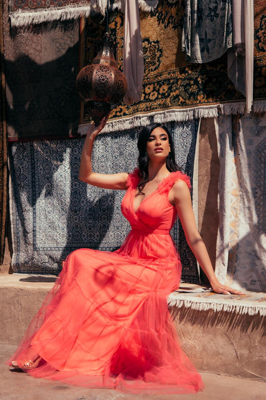 Φόρεμα βραδινό maxi τούλι