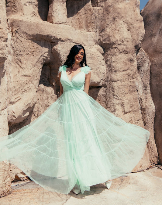 Φόρεμα βραδινό maxi τούλι