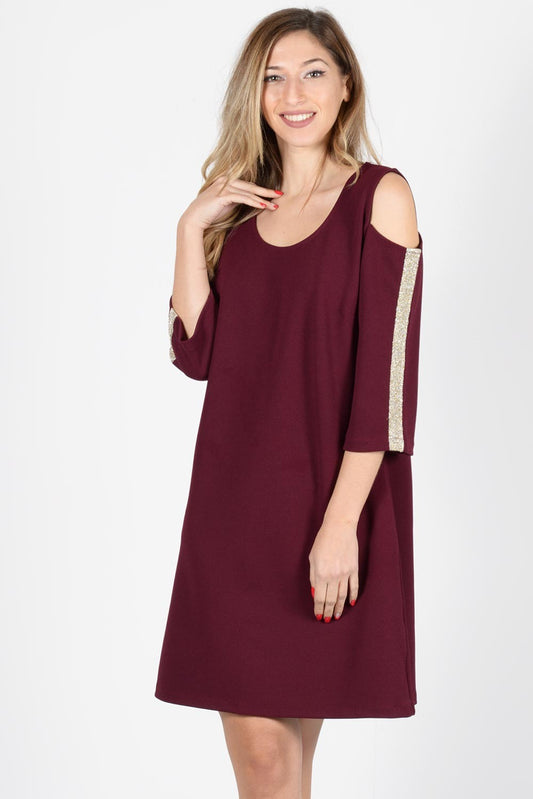 Φόρεμα mini με ανοιχτούς ώμους και lurex τρέσσα