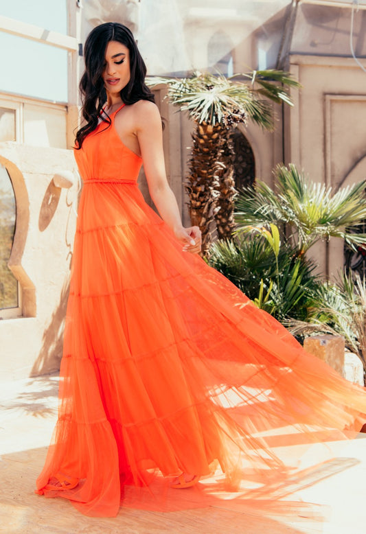 Φόρεμα βραδινό maxi τούλι