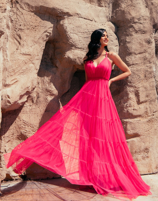 Φόρεμα βραδινό maxi τούλι