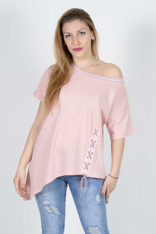 Μπλούζα βαμβακερή με διακοσμητικό κορδόνι