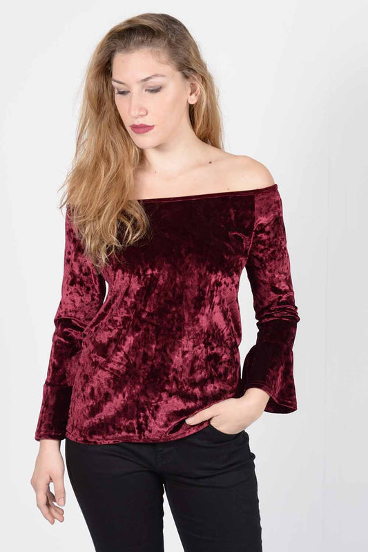 Μπλούζα βελουτέ με κορδόνια στην πλάτη