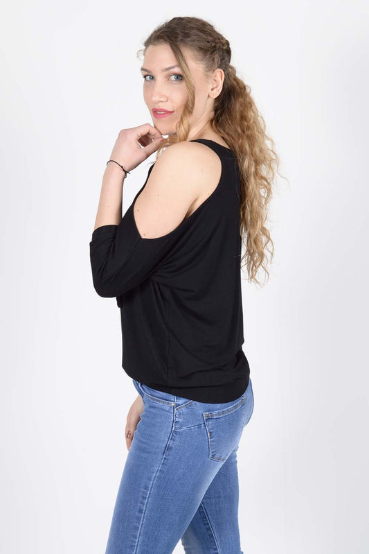 Μπλούζα έξωμη με δεσίματα στα μανίκια