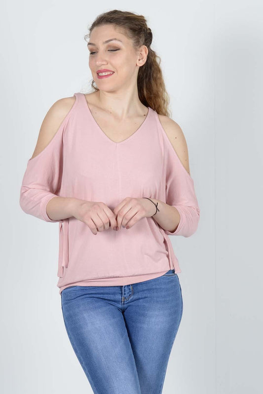 Μπλούζα έξωμη με δεσίματα στα μανίκια