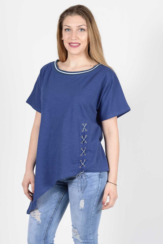 Μπλούζα βαμβακερή με διακοσμητικό κορδόνι