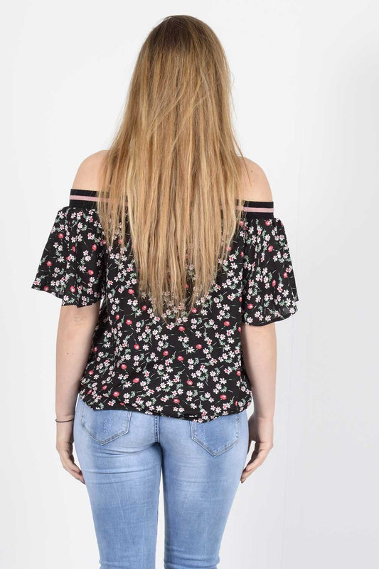 Μπλούζα floral με λάστιχο και ράντες