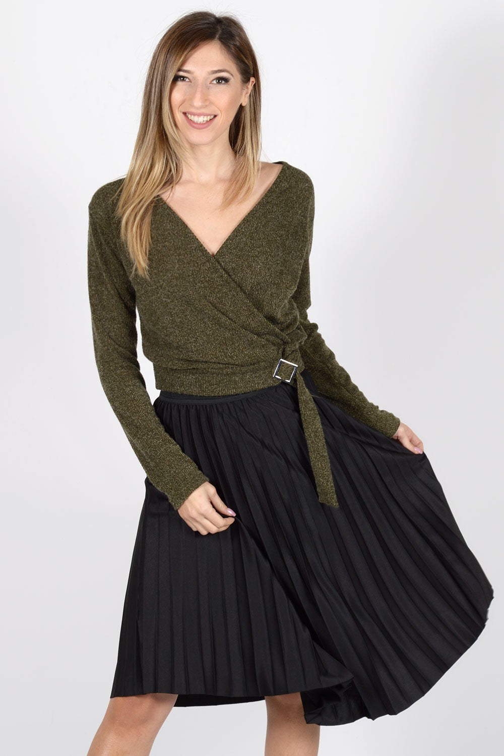 Πλεκτή μπλούζα με δέσιμο