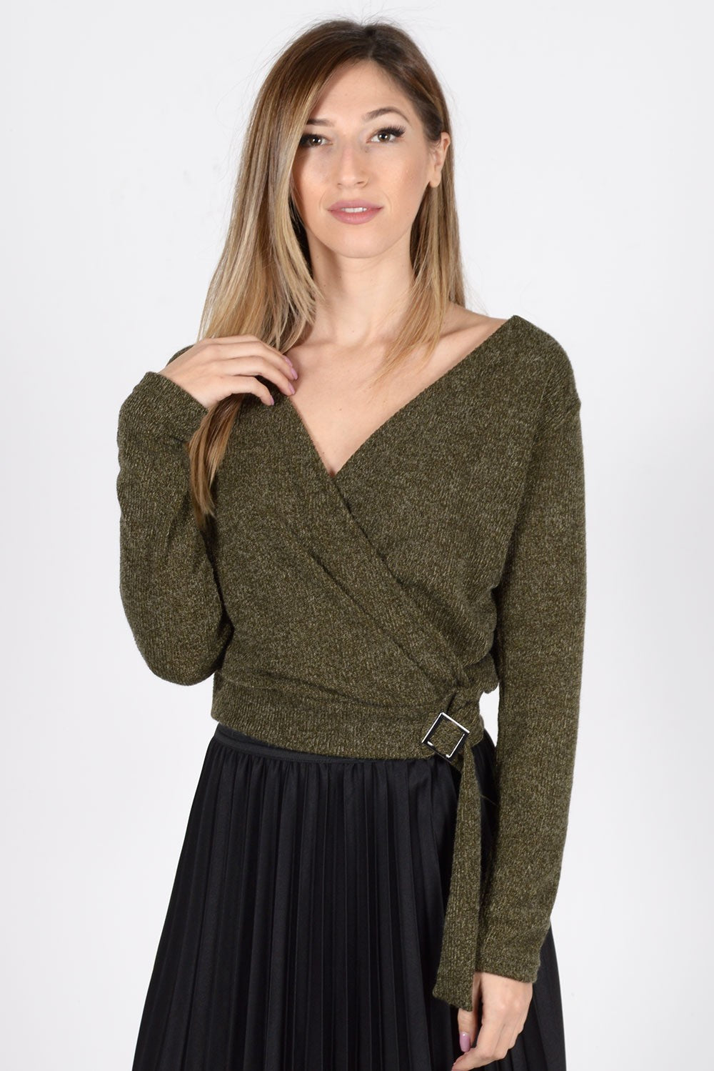 Πλεκτή μπλούζα με δέσιμο