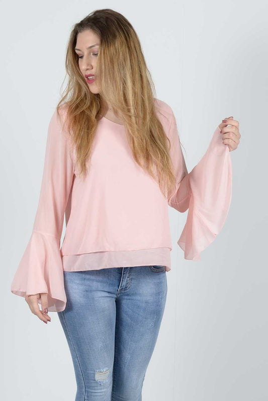 Μπλούζα ζορζέτα με μανίκι καμπάνα