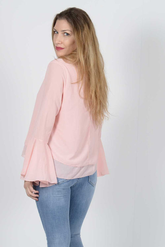 Μπλούζα ζορζέτα με μανίκι καμπάνα