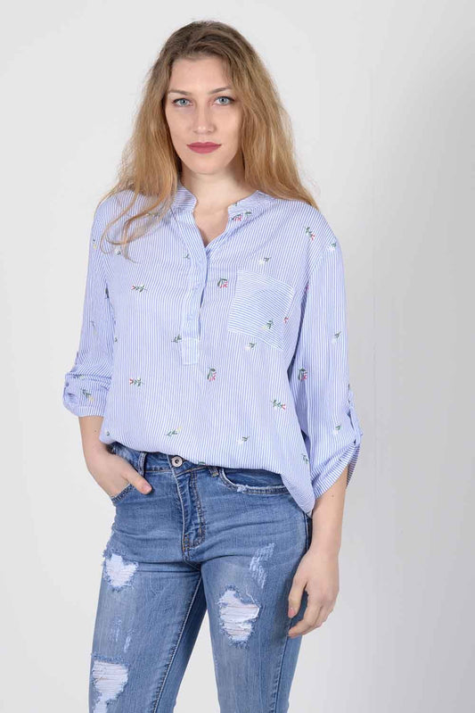 Πουκαμίσα ριγέ με λουλούδια