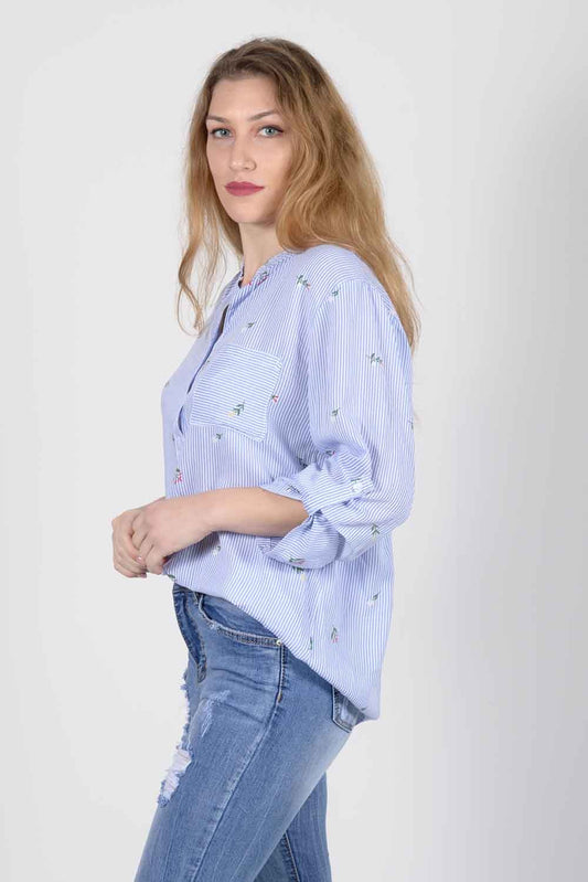 Πουκαμίσα ριγέ με λουλούδια