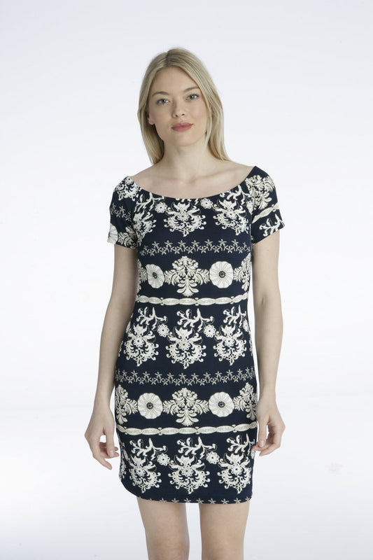 Φόρεμα κοντομάνικο μίνι με τύπωμα