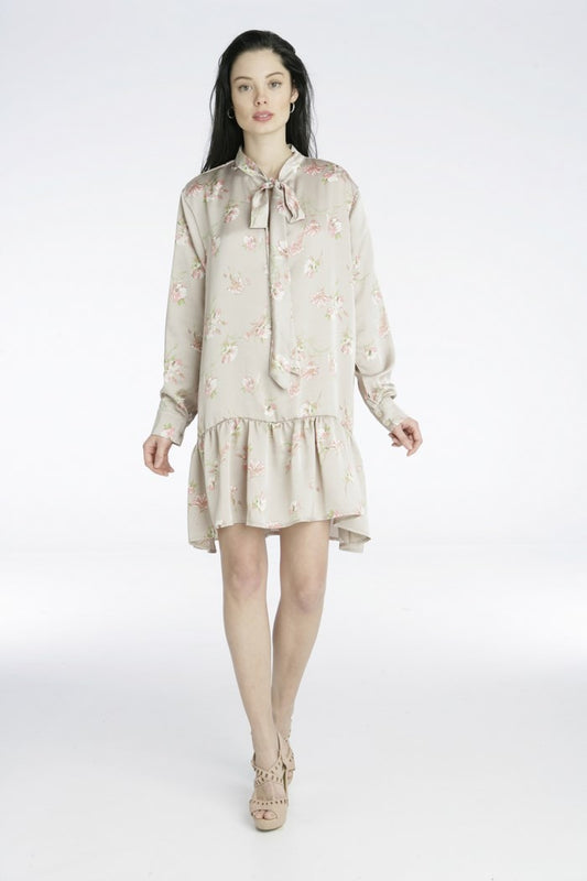 Φόρεμα floral με δέσιμο στο λαιμό και πιέτες