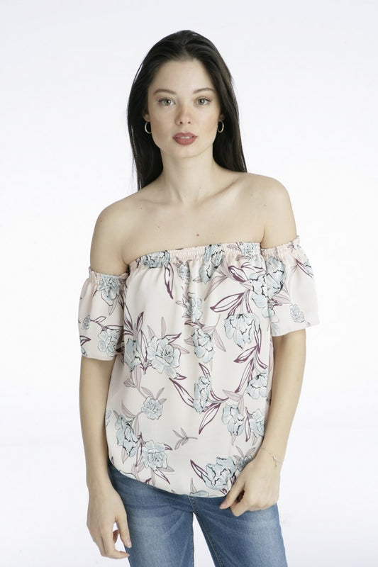 Μπλούζα strapless floral με σούρα