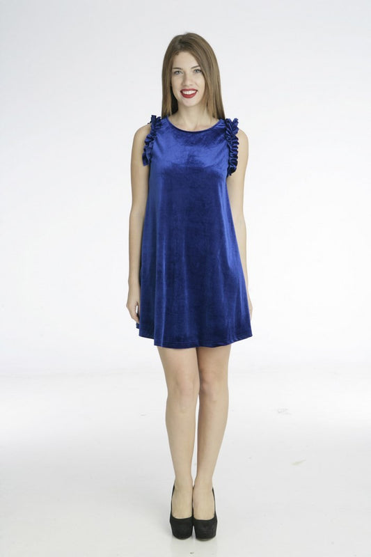 Φόρεμα βελουτέ με βολάν στους ώμους