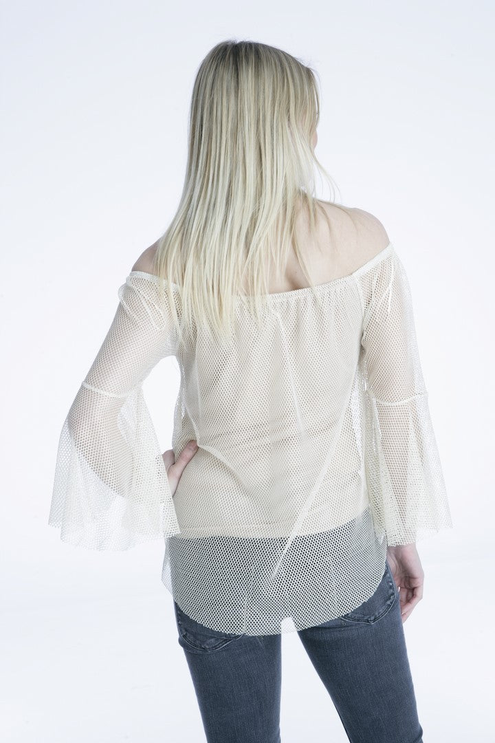 Top strapless με δίχτυ και φαρδιά μανίκια