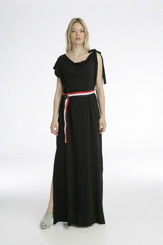 Φόρεμα μακρύ με σκίσιμο και ζώνη