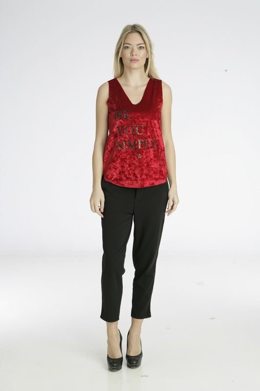 Top αμάνικο βελουτέ με στάμπα