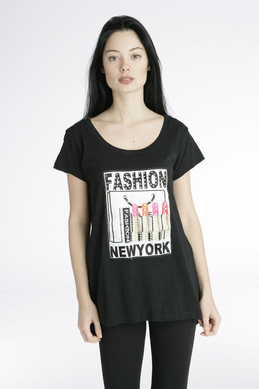 Top βαμβακερό κοντομάνικο με στάμπα